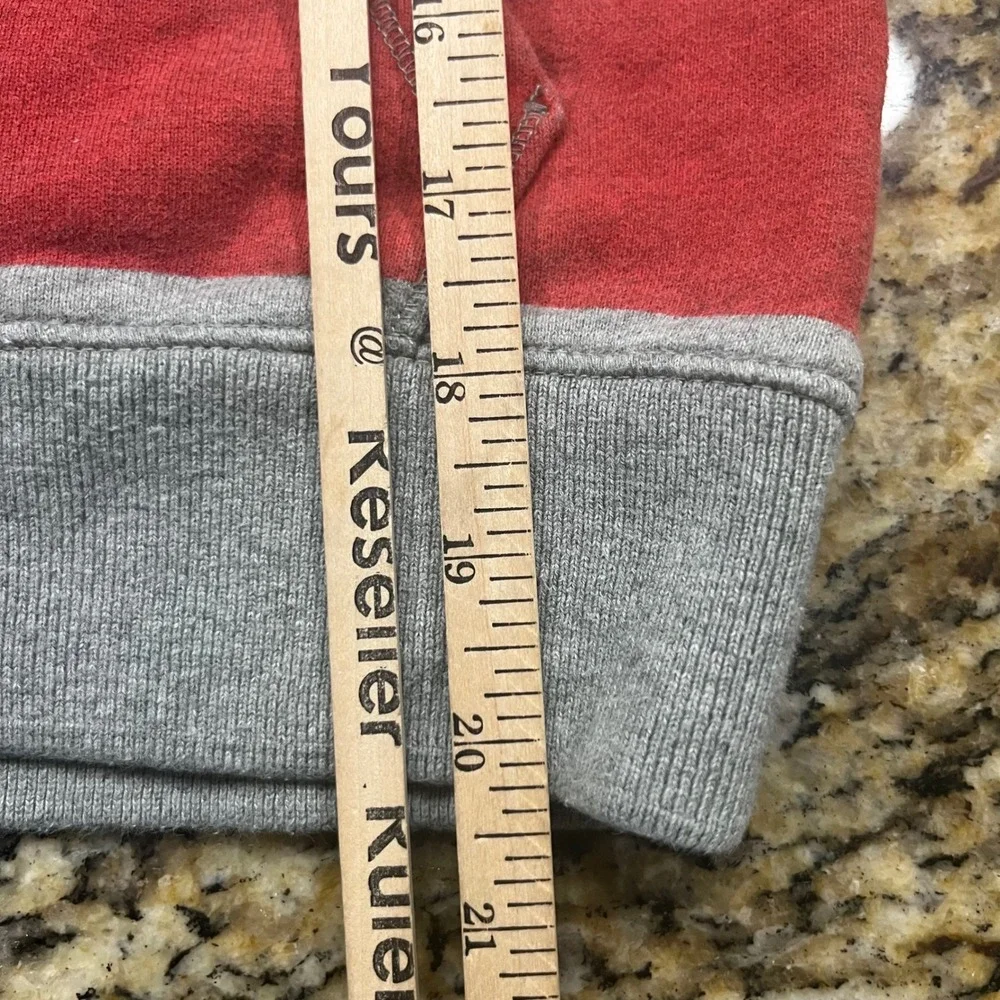 Mini Boden Boys Gray Red Colorblock Hoodie Pullover Sweatshirt Size 7-8Y